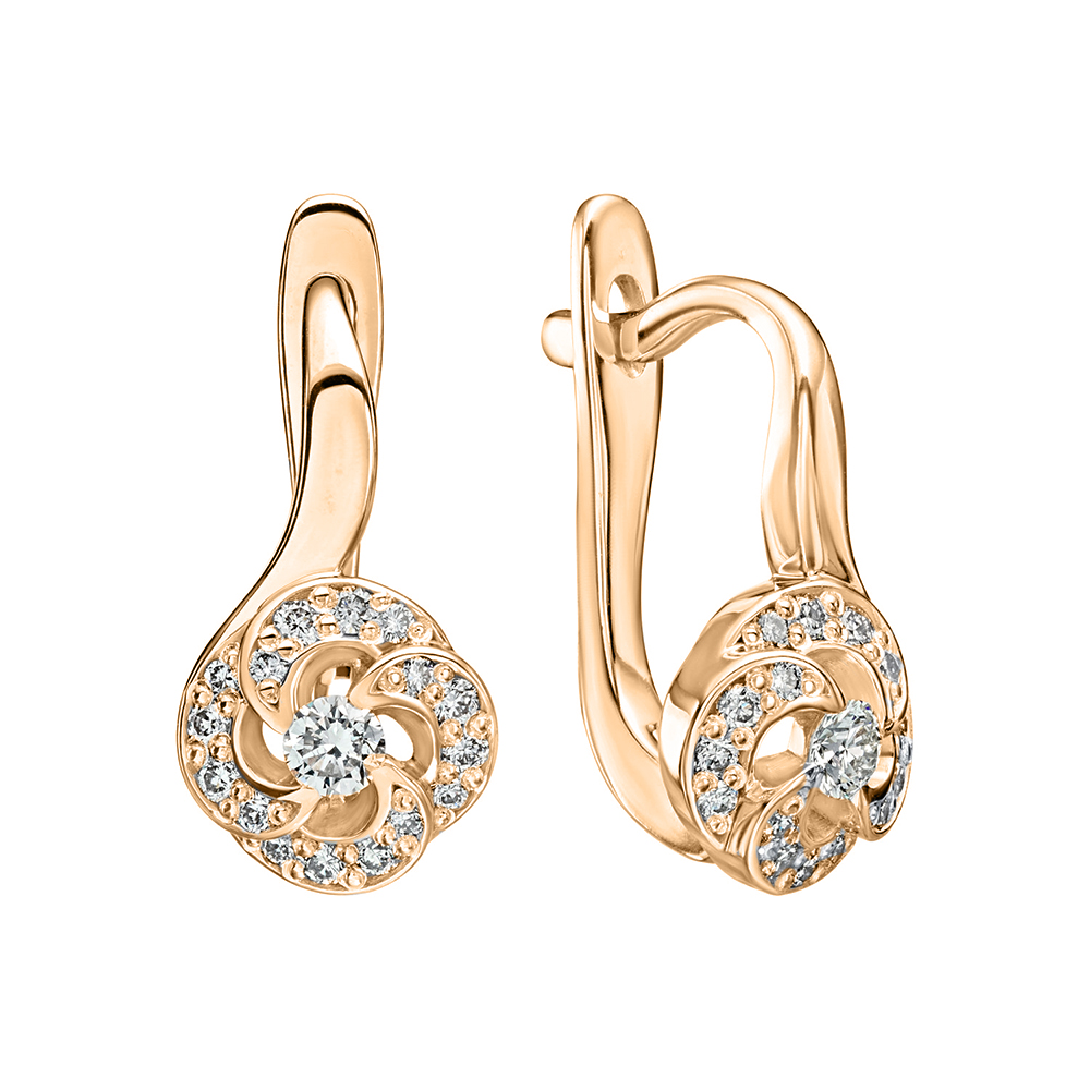 Серьги из красного золота с камнями Бриллиант