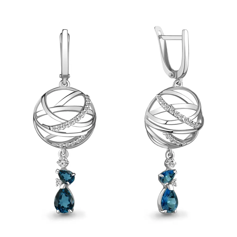 Cercei Suspendați din argint cu Cubic Zirconia Incolor, Topaz London