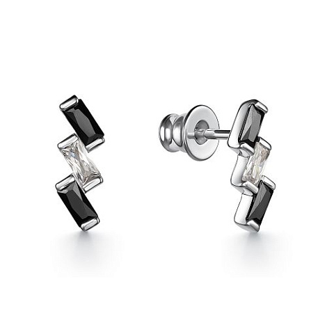 Cercei Pusete din argint  cu pietre Cubic Zirconia Incolor, Cubic Zirconia Negru