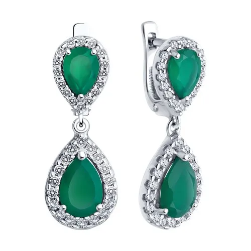 Cercei Suspendați din argint cu Cubic Zirconia Incolor, Agat verde