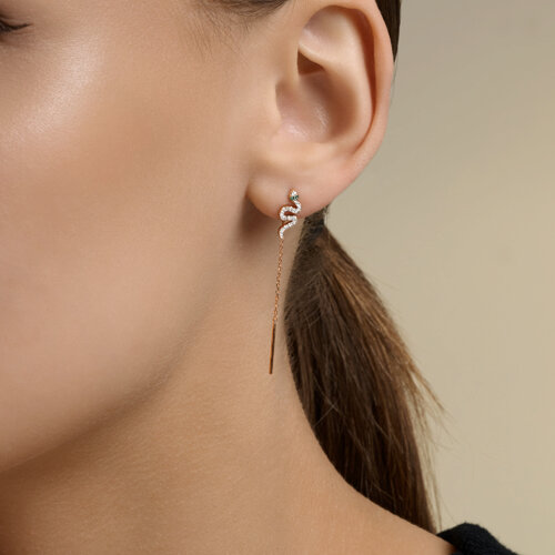 Cercei Lanț din aur roșu cu pietre Cubic Zirconia Incolor, Cubic Zirconia Verde