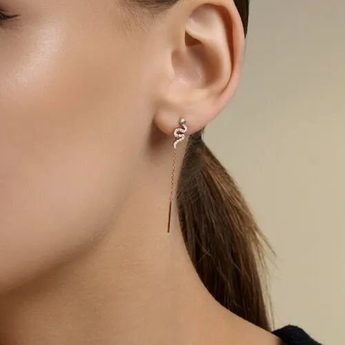 Cercei Lanț din aur roșu cu Cubic Zirconia Incolor, Cubic Zirconia Verde