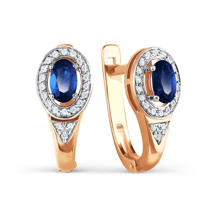Серьги из красного золота с камнями Бриллиант, Сапфир