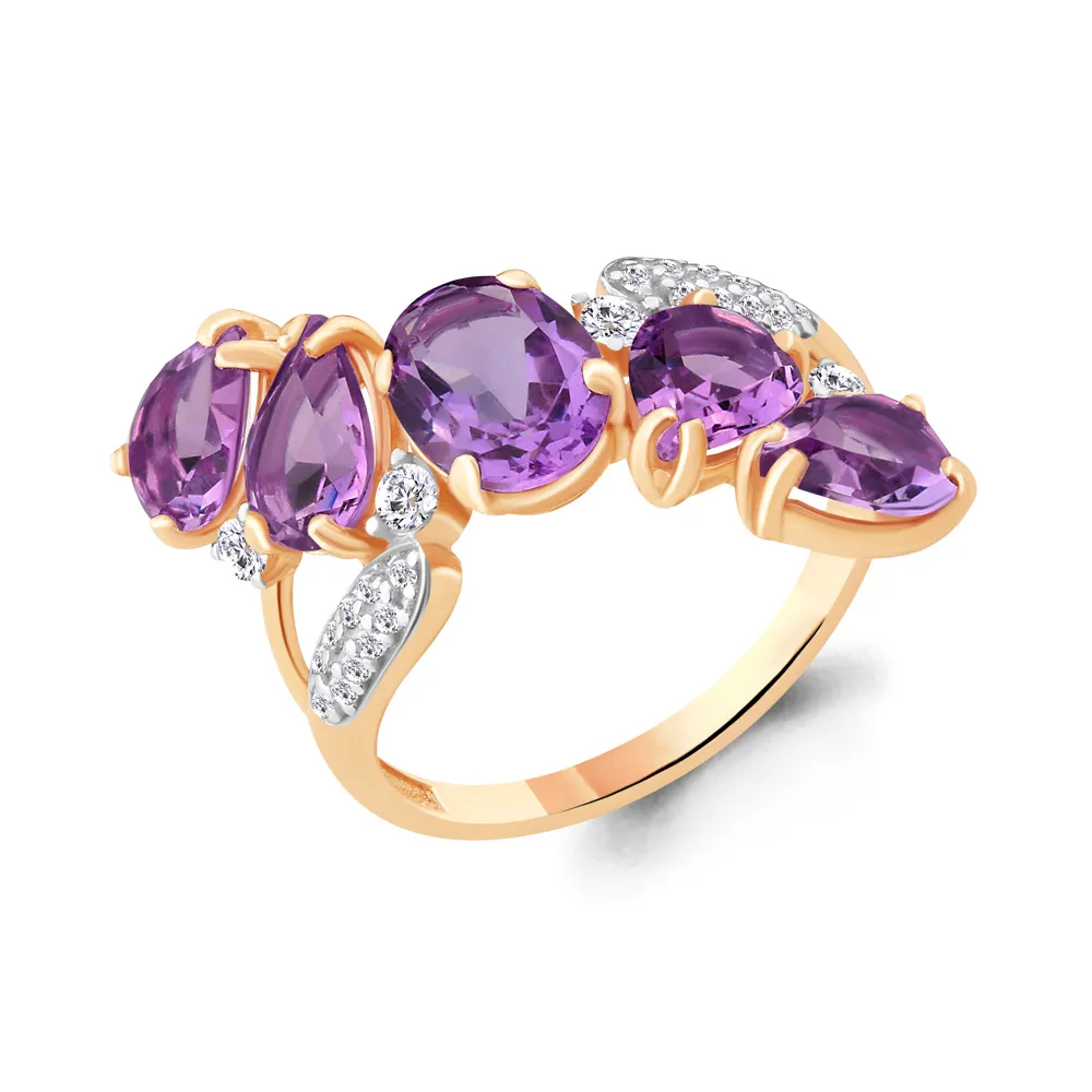 Inel din aur roșu cu Cubic Zirconia Incolor, Ametist