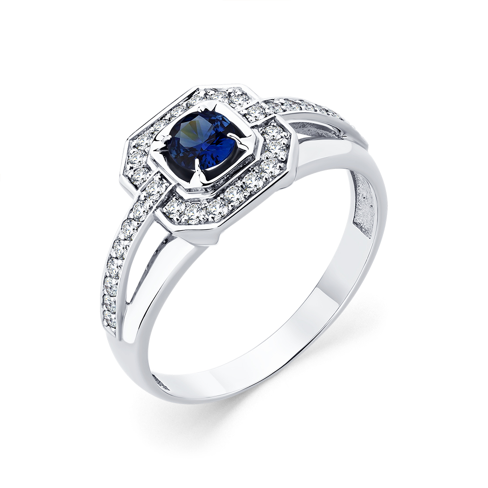 Inel din aur alb cu pietre Diamant, Safir