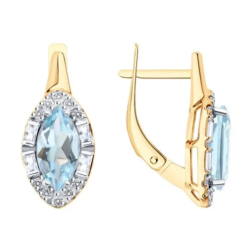 Cercei din aur roșu cu Cubic Zirconia Incolor, Topaz albastru