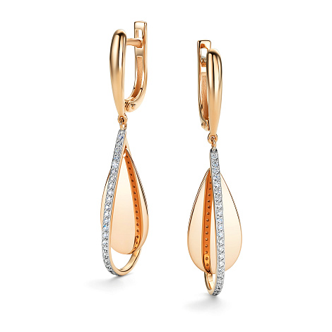 Серьги Длинные из красного золота с камнями Бриллиант