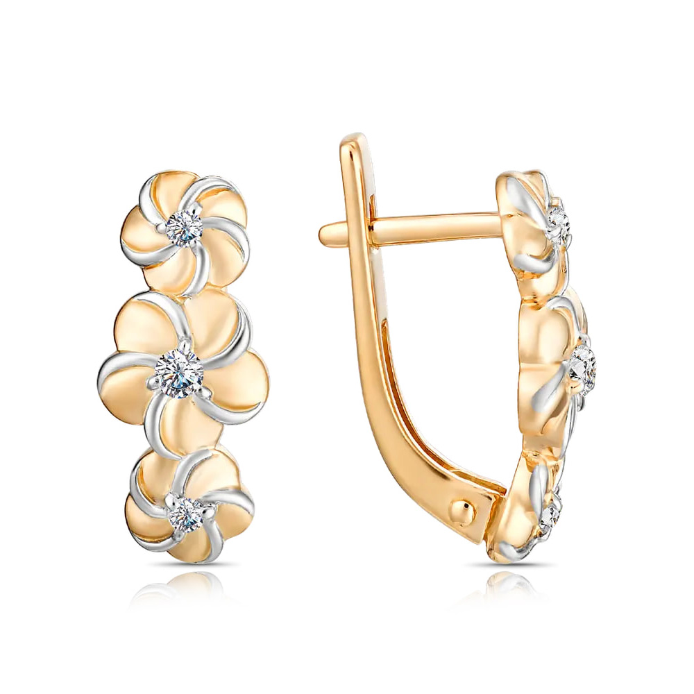 Cercei din aur roșu cu pietre Cubic Zirconia Incolor