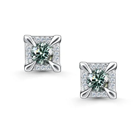 Cercei Pusete din argint cu Cubic Zirconia Incolor, Moissanite Verde