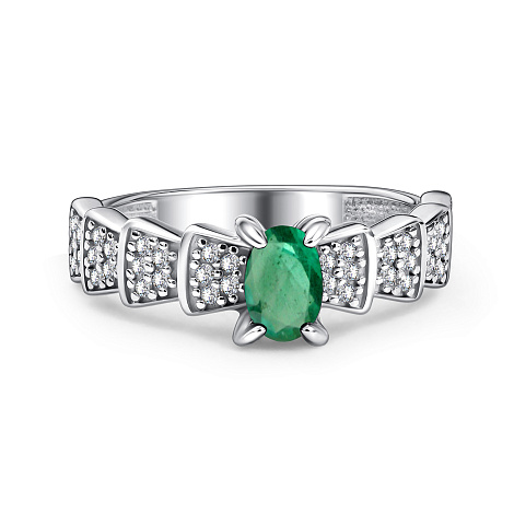 Кольцо из серебра с камнями Фианит, Изумруд