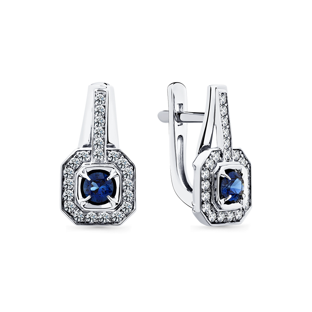 Cercei din aur alb cu pietre Diamant, Safir