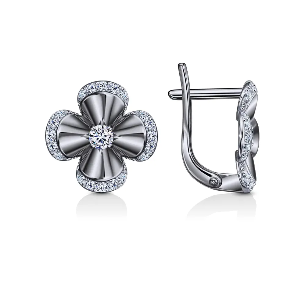Cercei din aur alb cu Cubic Zirconia Incolor