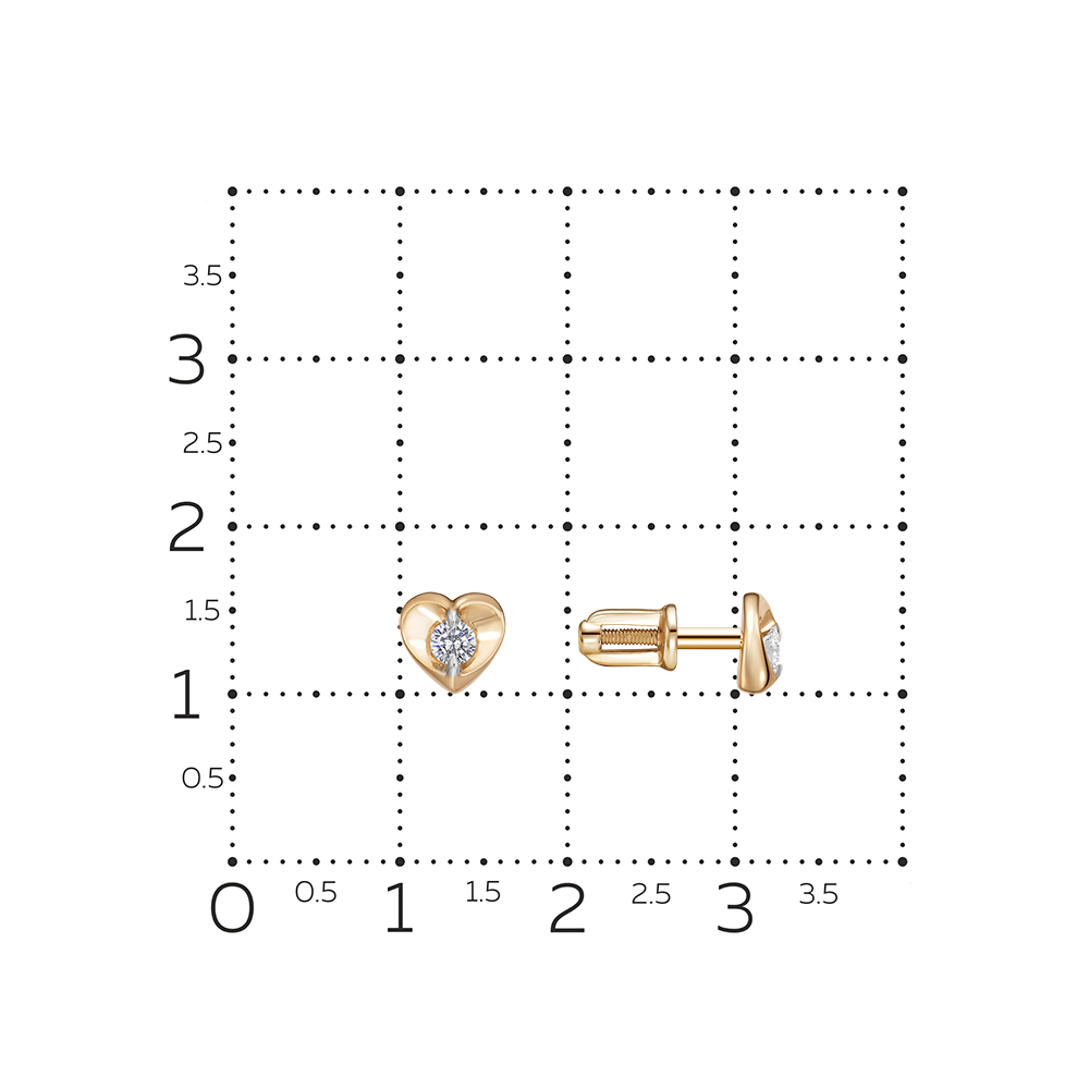 Серьги Пусеты из красного золота с камнями Бриллиант