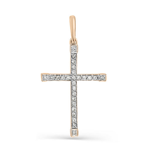 Крестик из красного золота с камнями Бриллиант