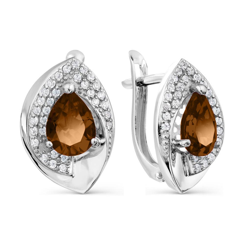 Cercei din aur alb cu pietre Cubic Zirconia Incolor, Cuarț fumuriu