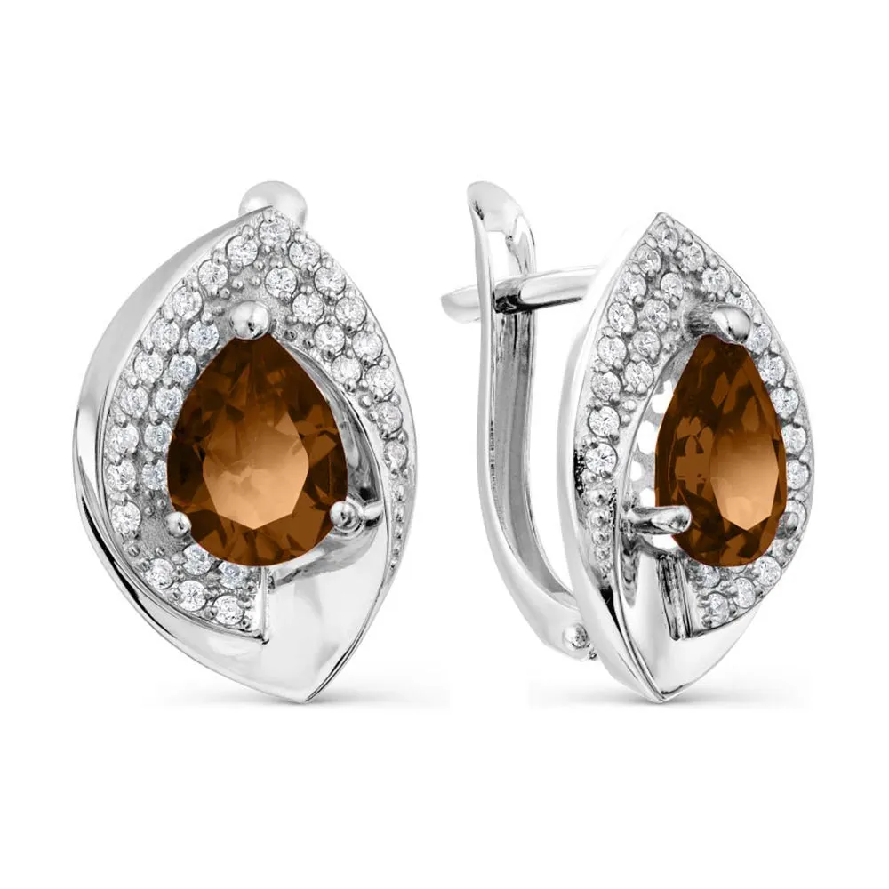 Cercei din aur alb cu Cubic Zirconia Incolor, Cuarț fumuriu