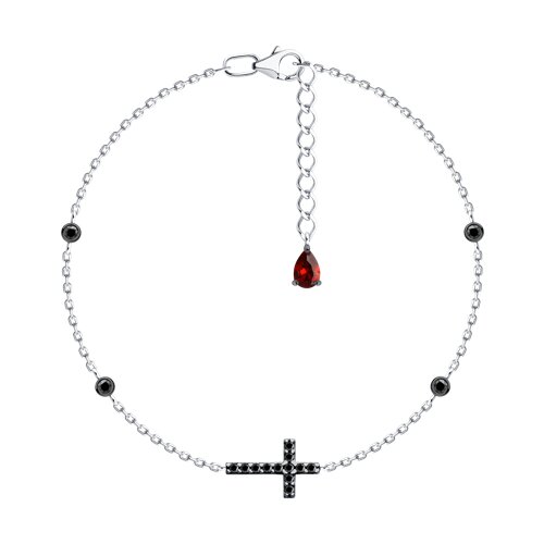 Brățară Cruce din argint  cu pietre Cubic Zirconia Negru, Cubic Zirconia Roșu