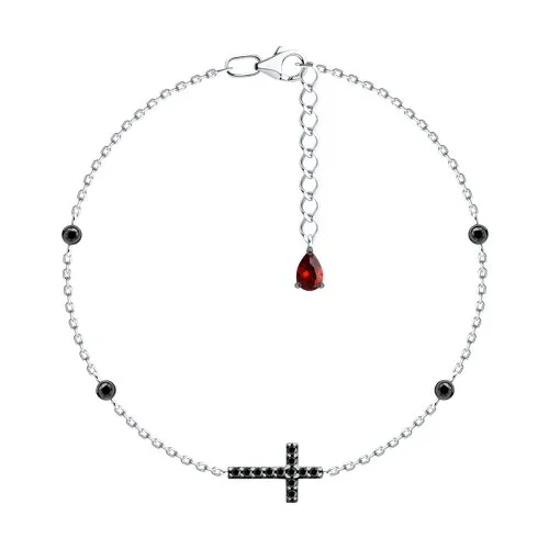Brățară Cruce din argint cu Cubic Zirconia Negru, Cubic Zirconia Roșu