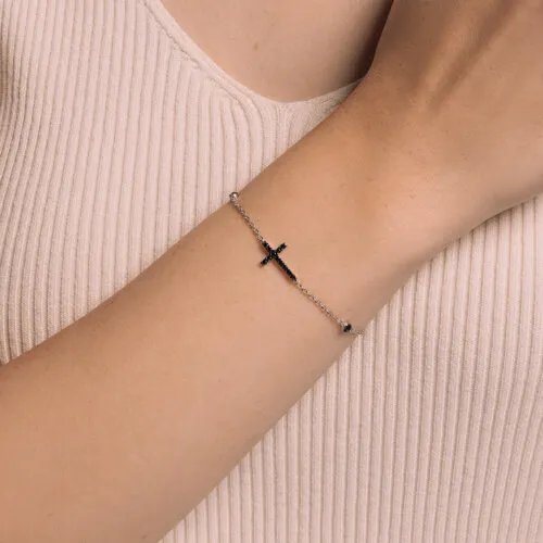Brățară Cruce din argint cu Cubic Zirconia Negru, Cubic Zirconia Roșu