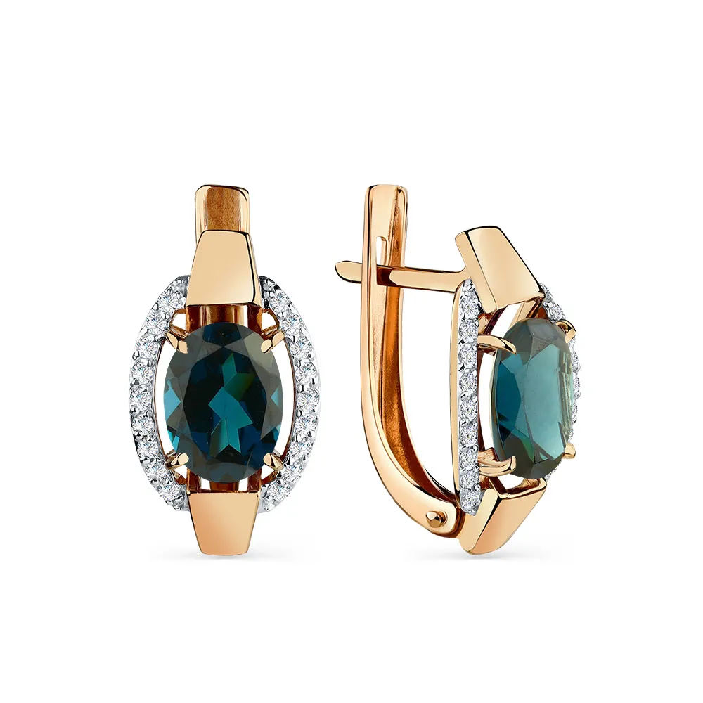 Cercei din aur roșu cu Cubic Zirconia Incolor, Topaz London