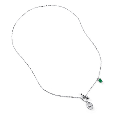 Колье из серебра с камнями Агат зеленый