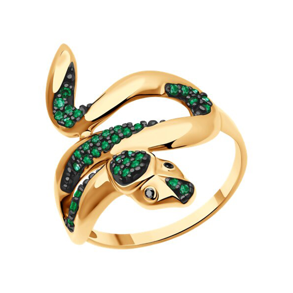 Inel din aur roșu cu pietre Cubic Zirconia Verde, Cubic Zirconia Negru