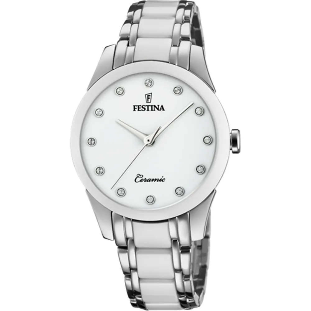 Часы FESTINA с камнями Swarovski, Керамика белая