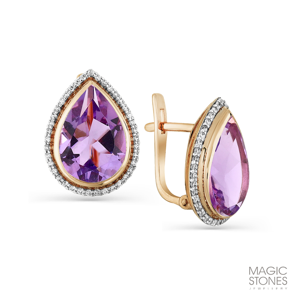 Cercei din aur roșu cu pietre Cubic Zirconia Incolor, Ametist
