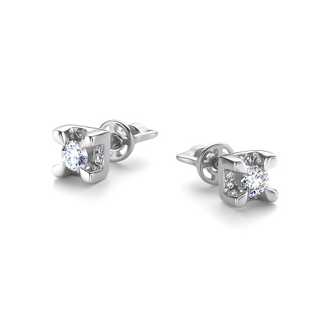 Cercei Pusete din aur alb cu pietre Diamant