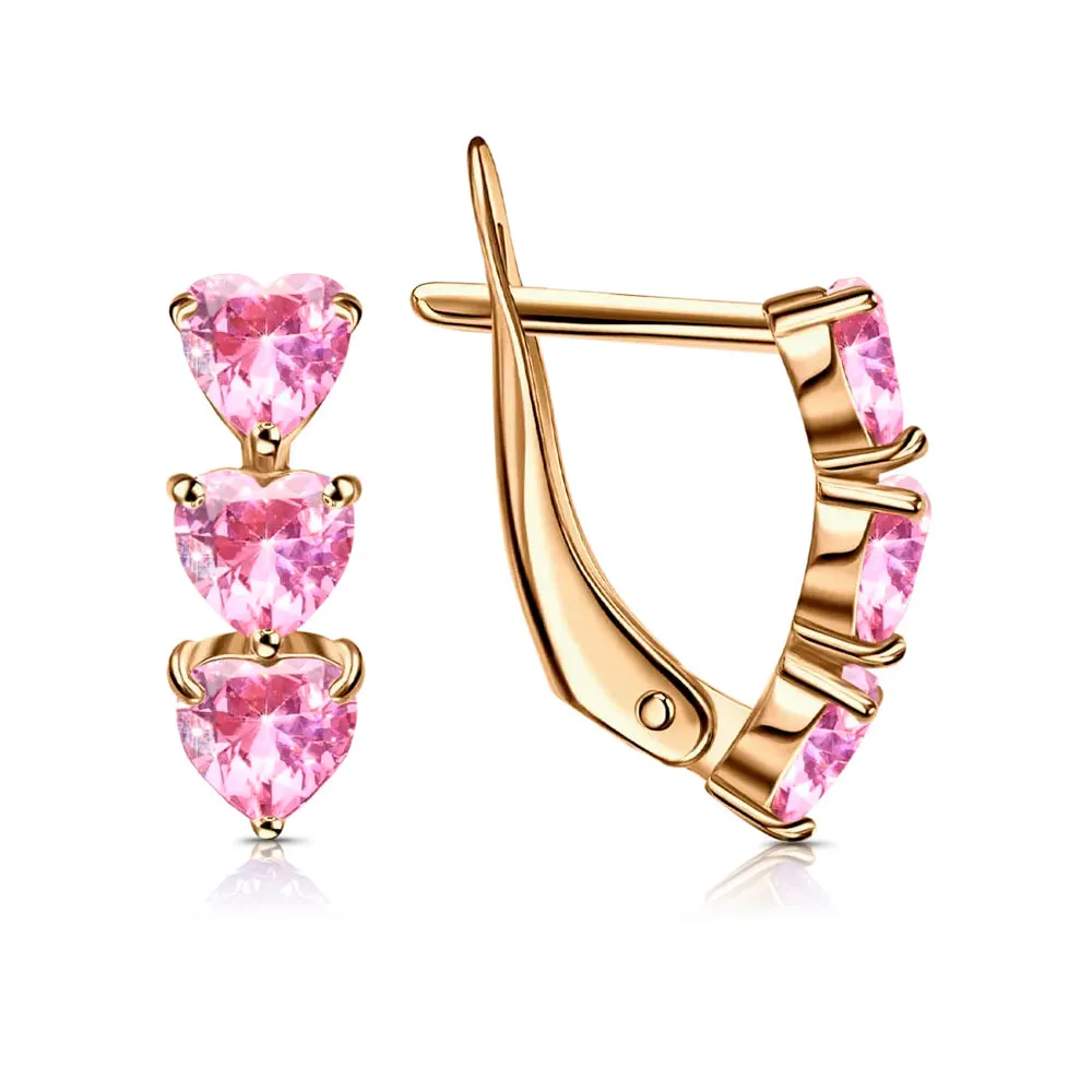 Cercei din aur roșu cu Cubic Zirconia Roz