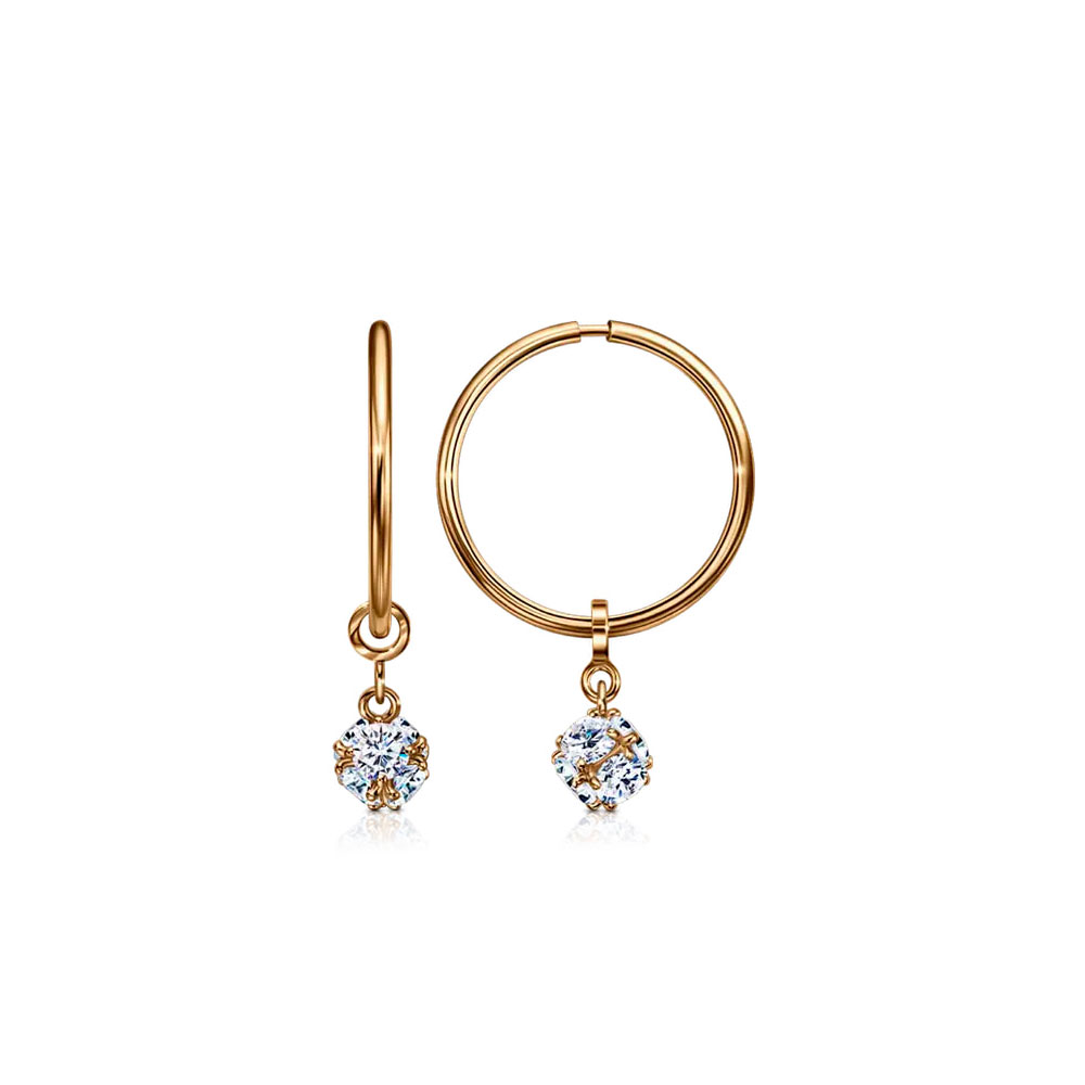 Cercei Creole din aur roșu cu Cubic Zirconia Incolor