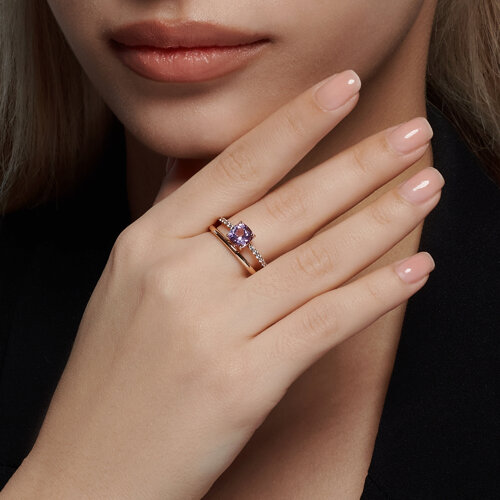 Inel din aur roșu cu pietre Cubic Zirconia Incolor, Ametist