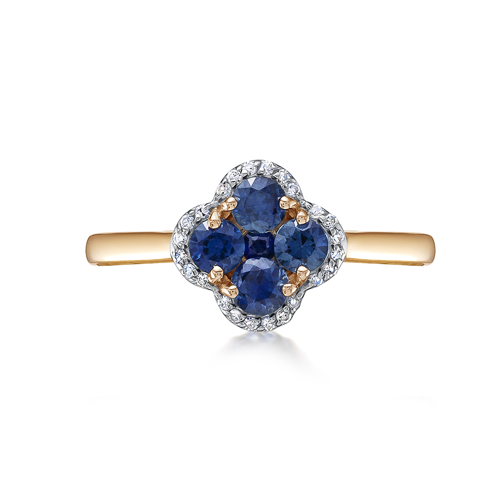 Кольцо из красного золота с камнями Бриллиант, Сапфир