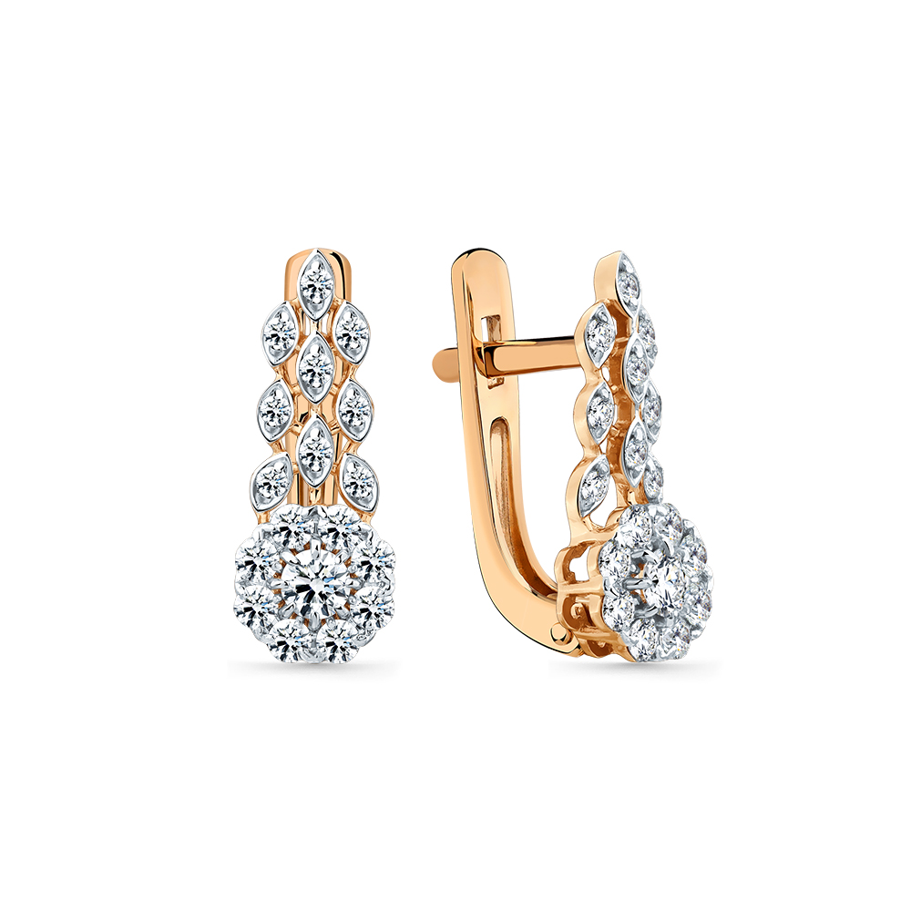 Cercei din aur roșu cu pietre Diamant