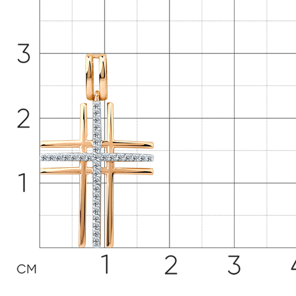 Крестик из красного золота с камнями Бриллиант