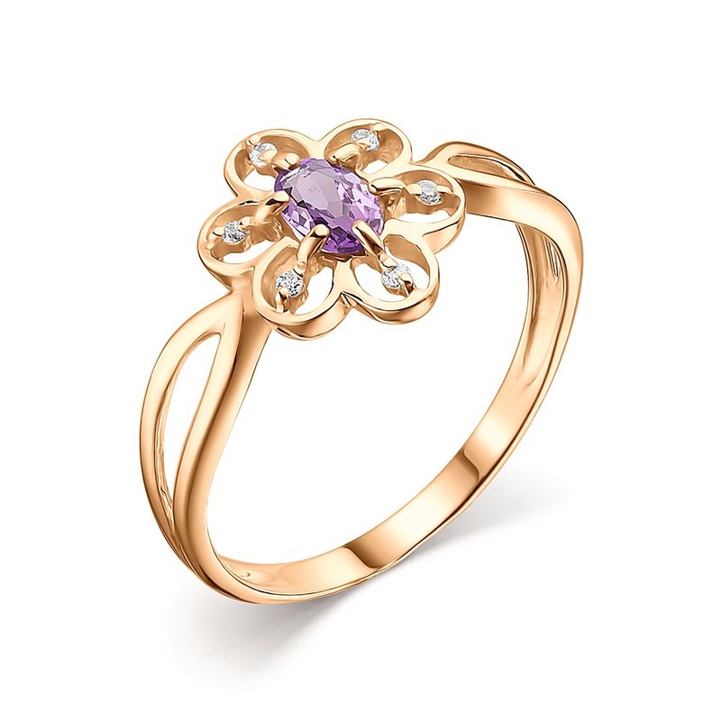 Inel din aur roșu cu pietre Cubic Zirconia Incolor, Ametist