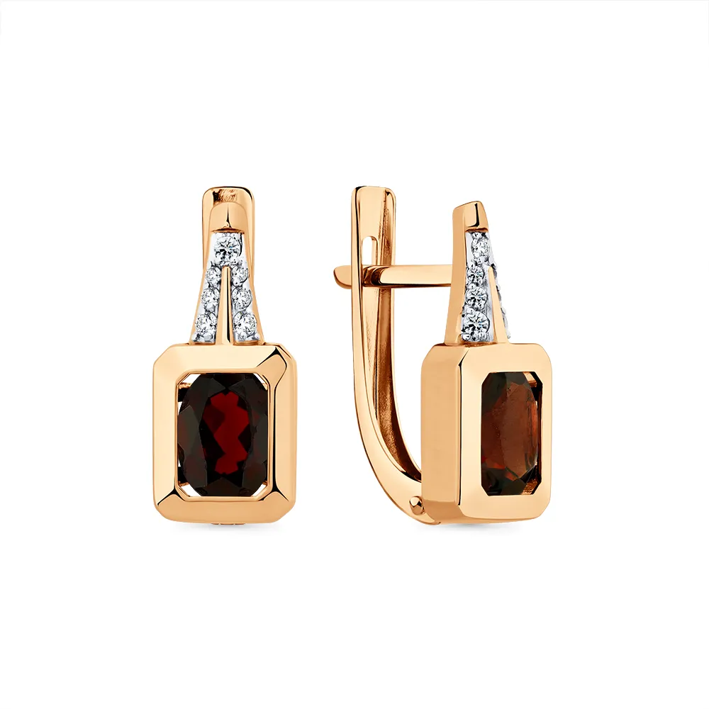 Cercei din aur roșu cu Cubic Zirconia Incolor, Granat