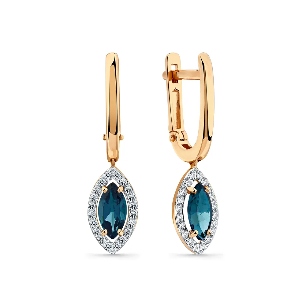 Cercei Suspendați din aur roșu cu Cubic Zirconia Incolor, Topaz London