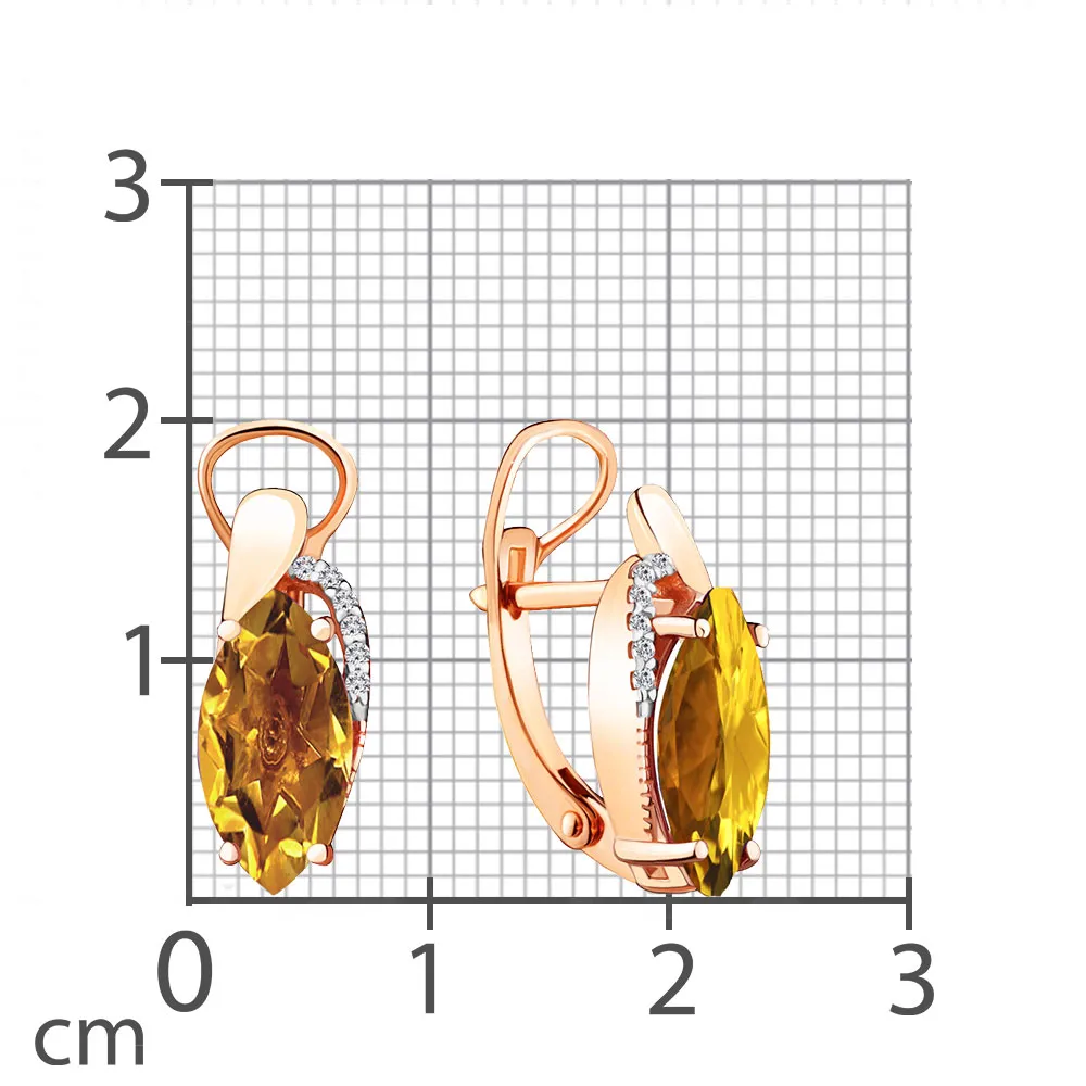Cercei din aur roșu cu Cubic Zirconia Incolor, Citrin