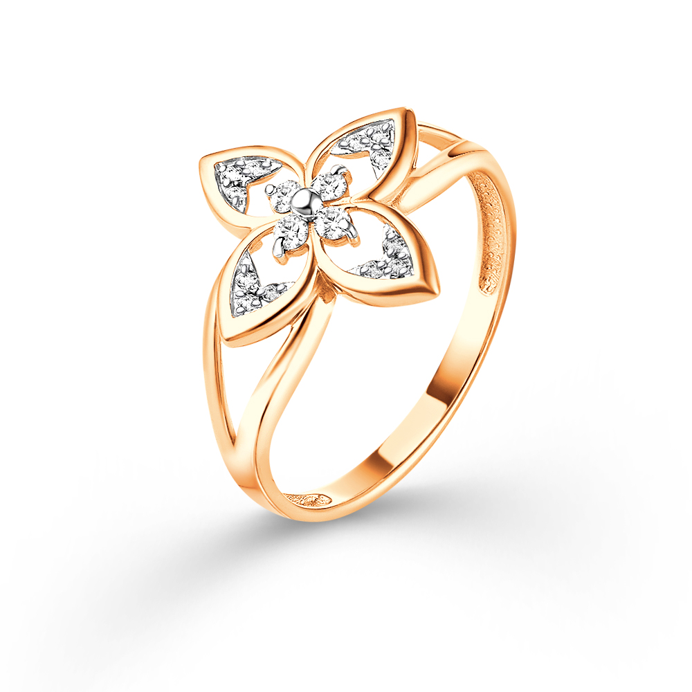 Inel din aur roșu cu pietre Cubic Zirconia Incolor