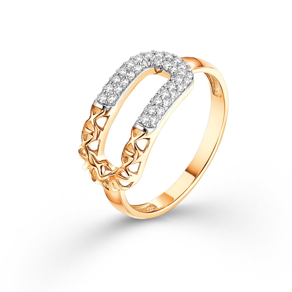 Inel din aur roșu cu pietre Cubic Zirconia Incolor