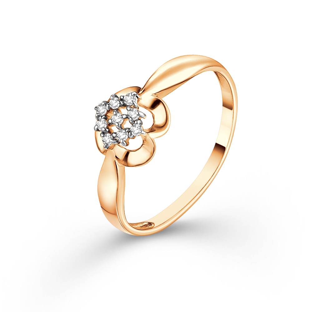 Inel din aur roșu cu pietre Cubic Zirconia Incolor
