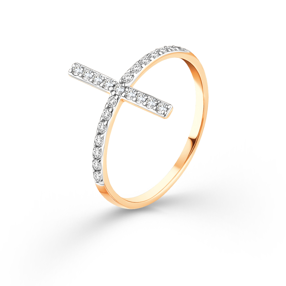 Inel din aur roșu cu pietre Cubic Zirconia Incolor