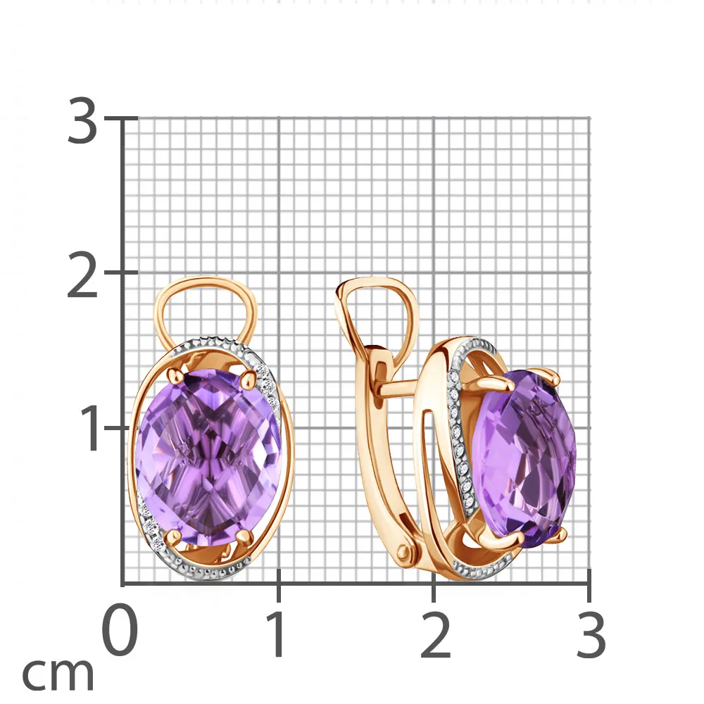 Cercei din aur roșu cu Cubic Zirconia Incolor, Ametist