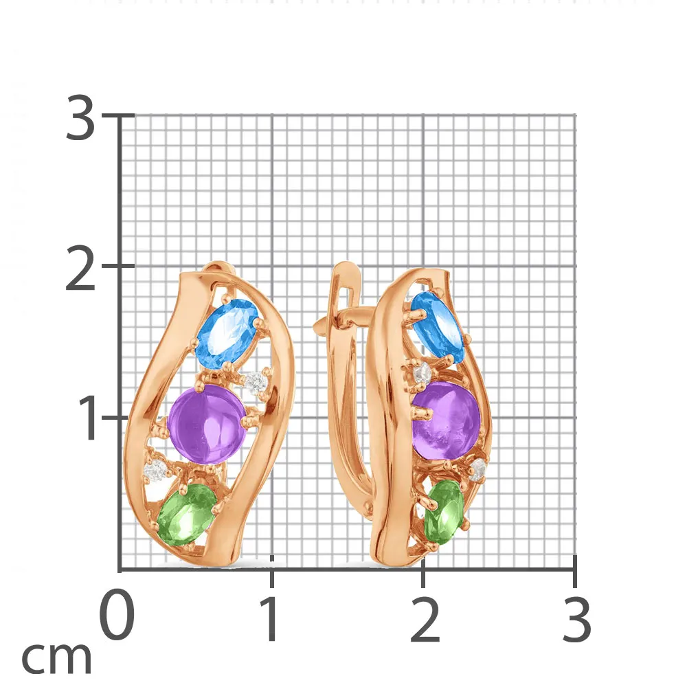 Cercei din aur roșu cu Cubic Zirconia Incolor, Topaz și Ametist
