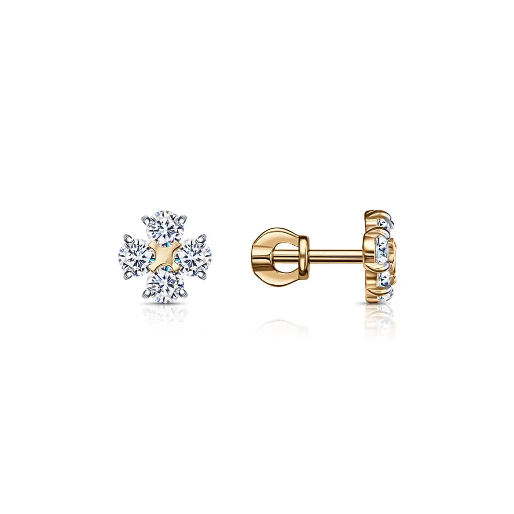 Cercei Pusete din aur roșu cu Cubic Zirconia Incolor