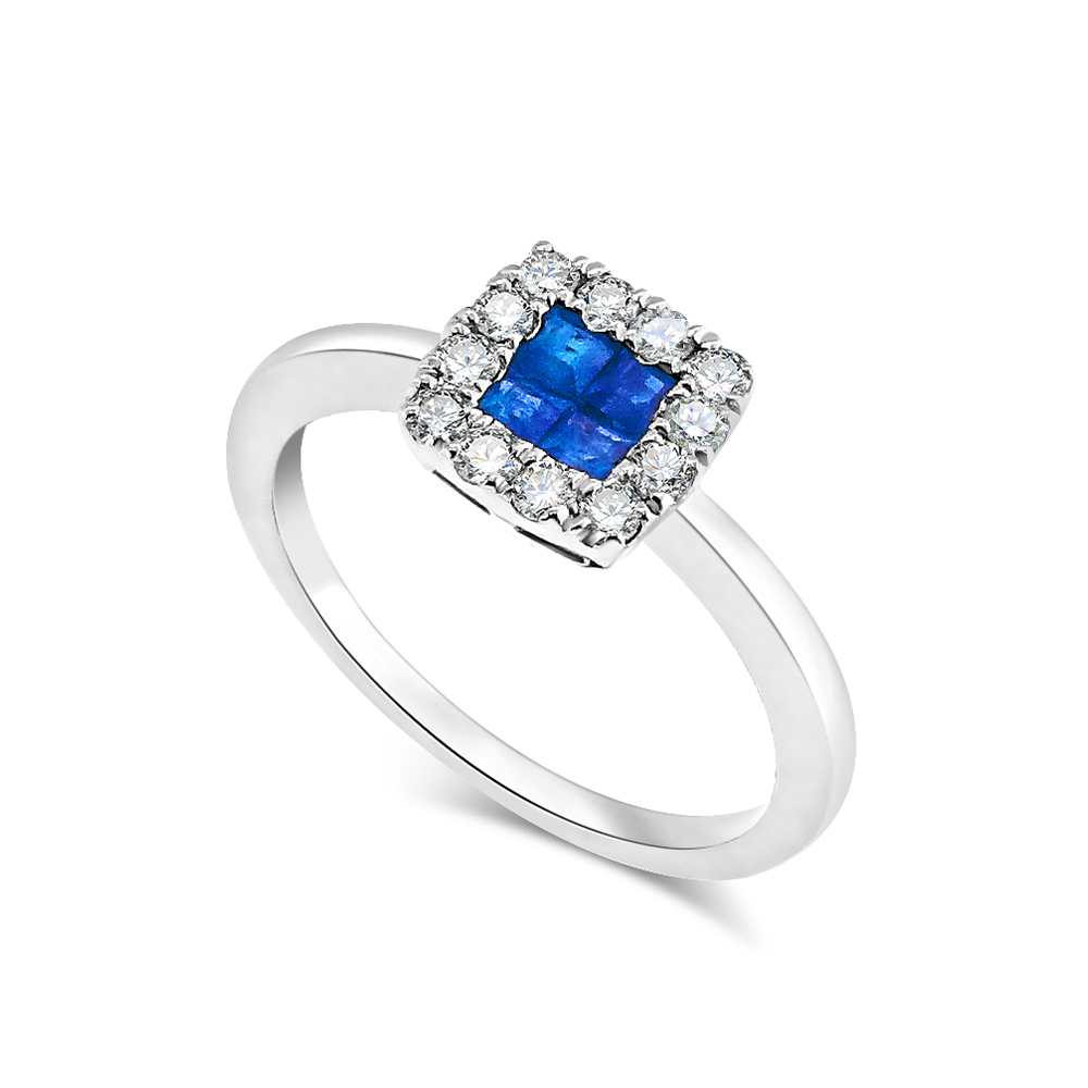 Inel din aur alb cu pietre Diamant, Safir