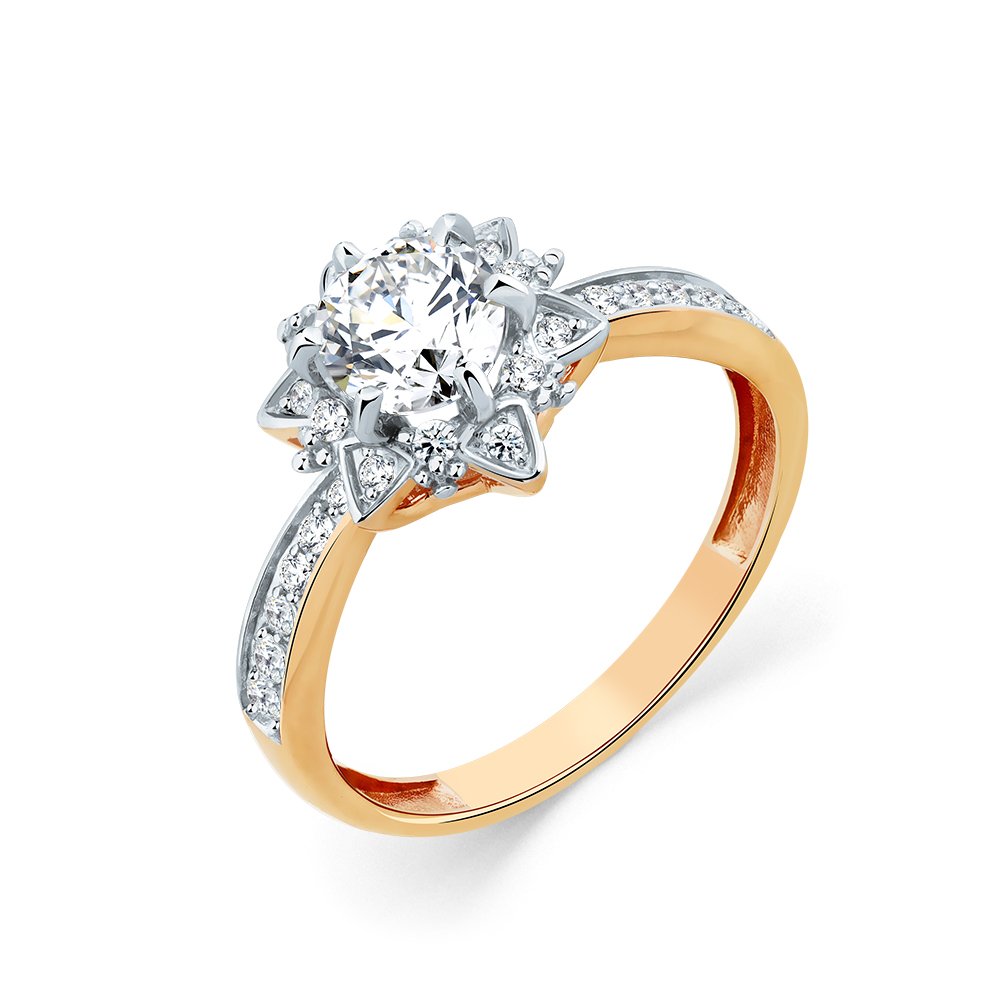 Inel din aur roșu cu pietre Cubic Zirconia Incolor