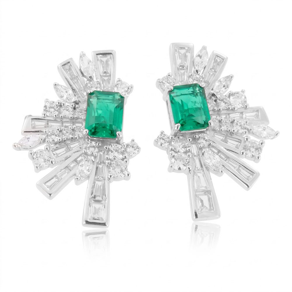 Cercei Pusete din argint cu Cubic Zirconia Incolor, Cubic Zirconia Verde
