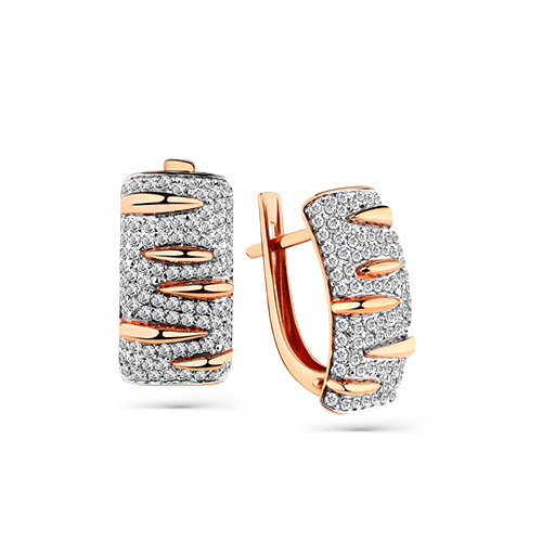 Cercei din aur roșu cu pietre Cubic Zirconia Incolor